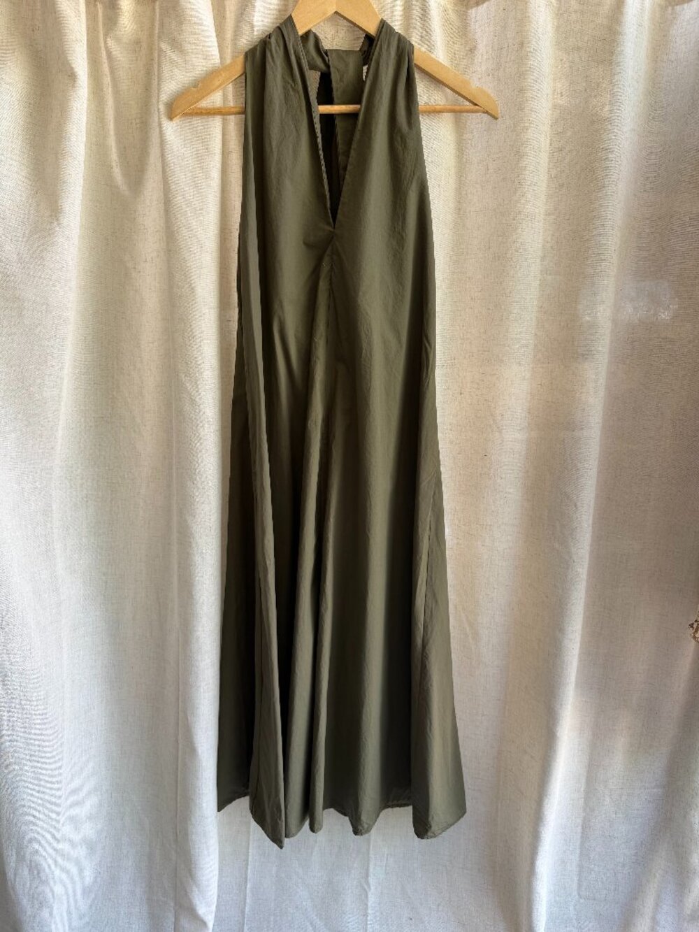 IMPERIAL Olive Green Halter Midi Dress Open Back Cotton Italy Size S/M
